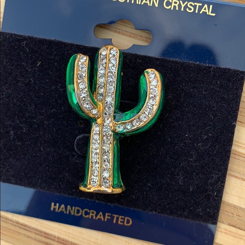 Vintage Cactus Pin Brooch Austrian Crystal